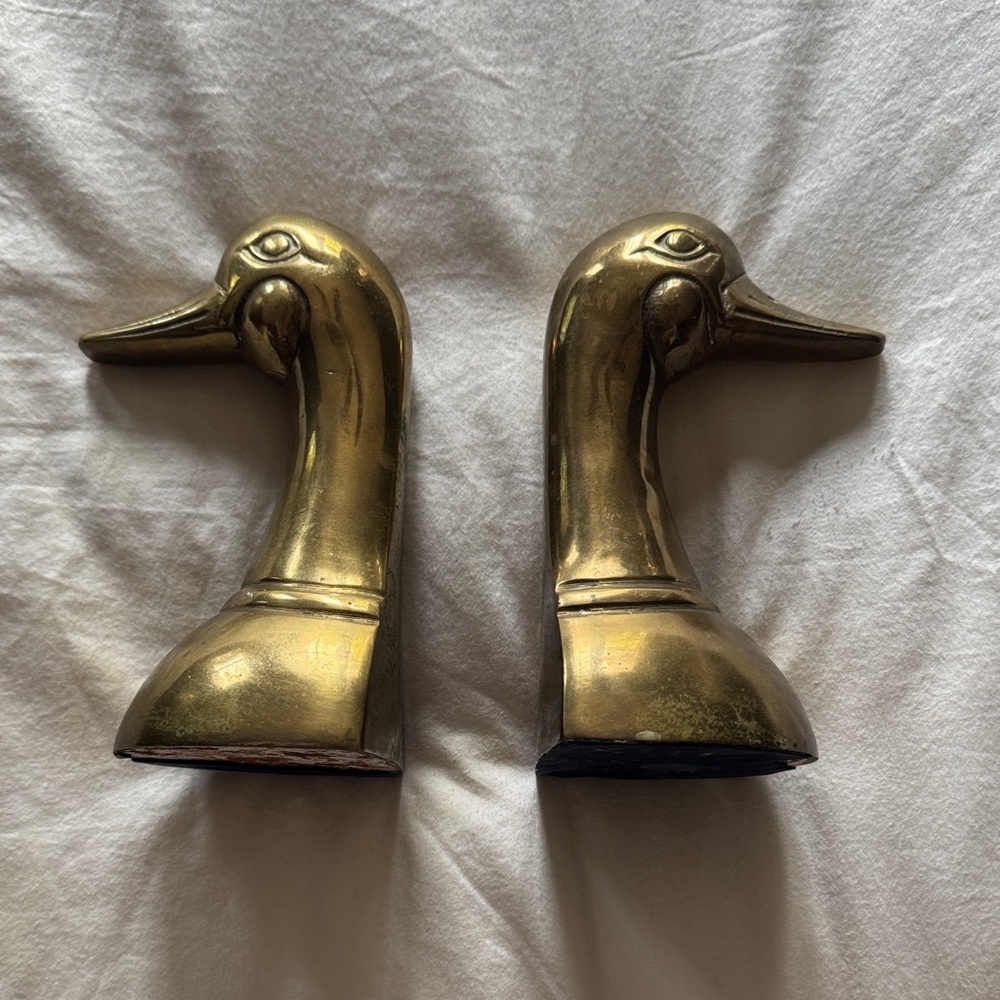 Vintage Brass Duck Head Bookends